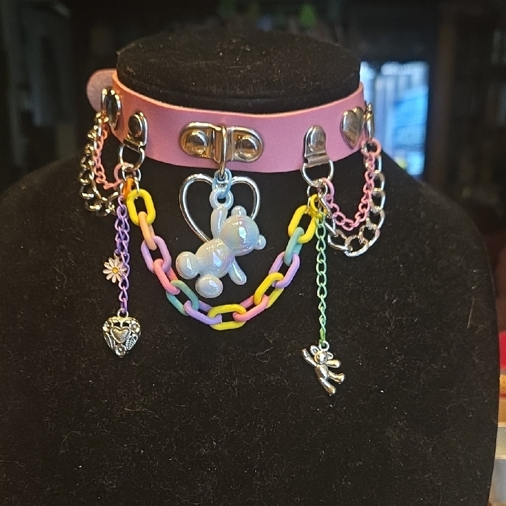 Pastel Bear Charm Necklace with Heart Accents - Picture 9 of 9